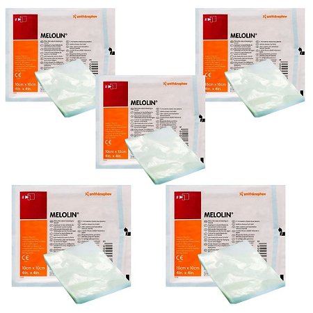 Kit C/5 Curativos Melolin Almofada Absorvente 10cm x 10cm Unidade- Smith&Nephew