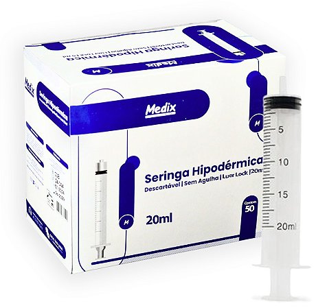 Seringa Descartável 20ml Slip (Liso) Estéril Caixa C/50 unidades - Medix