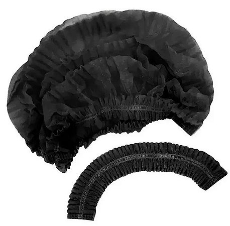 Touca Descartável Sanfonada Preto Pacote C/100 Unidades Com Elástico - Mega Medical