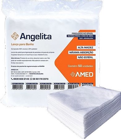 Lenço Descartável Para Banho 30cm x 35cm GR 50g/m² Pacote C/50 Unidades - Angelita