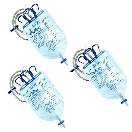 Kit C/3 Bolsas Coletora de Urina 2 Litros Sistema Fechado - Vital Bag