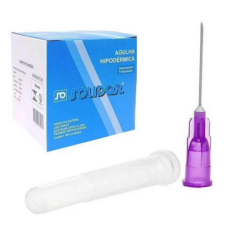 Agulha Hipodérmica Descartável 20x0,55mm (24g) Caixa C/100 Unidades - Solidor
