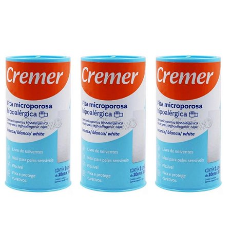 Kit C/3 Fitas Microporosas Branca Hipoalérgica 10cm X 10M - Cremer