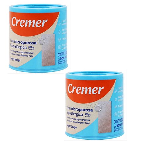 Kit C/2 Fitas Microporosas Bege Hipoalérgica 5cm X 4,5M - Cremer
