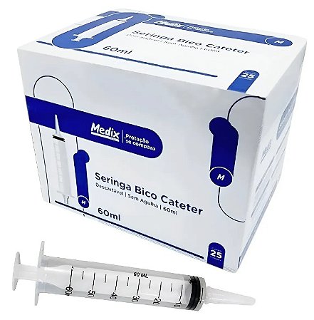 Caixa C/25 unidades de Seringas Descartáveis 60ml Bico Cateter - Medix