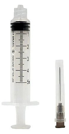 Caixa C/100 Unidades de Seringa 5ml Luer Lock (Rosca) Com Agulha 25 x 0,70 - Medix