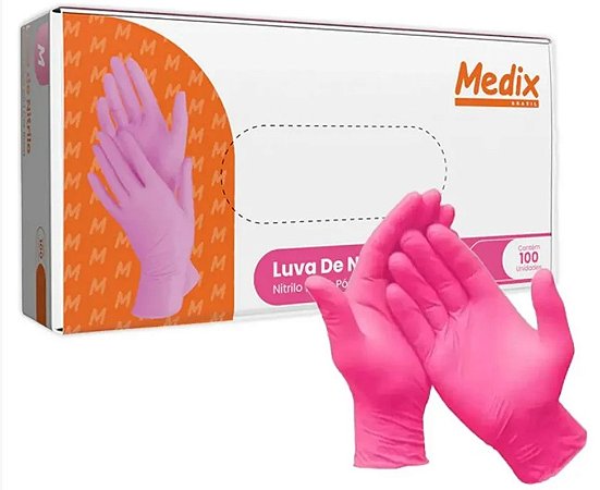 Luva Nitrilica Rosa Tamanho: PP Sem Pó Caixa C/100 Unidades - Medix Profissional