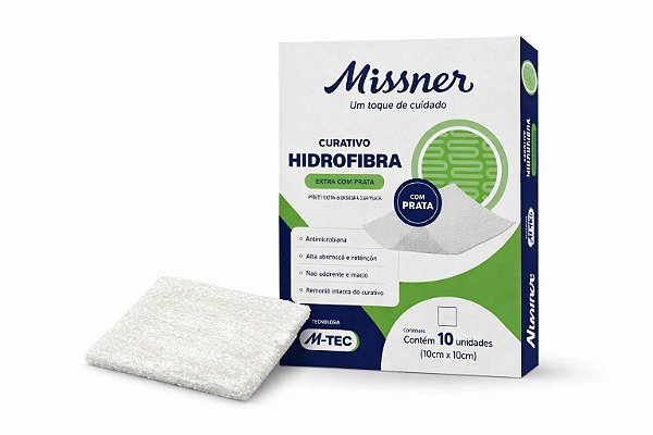 Curativo De Hidrofibra Extra Com Prata 10cm x 10cm M-Tec Caixa C/10 Unidades - Missner