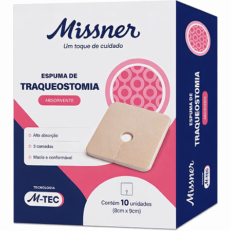 Curativo de Espuma Absorvente P/Traqueostomia 8cm x 9cm M-TEC Caixa C/10 Unidades - Missner