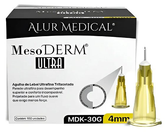 Agulha De Lebel Ultra Fina Trifacetada MesoDerm MDK Ultra 30g 4mm Caixa C/100 Unidades - Alur Medical