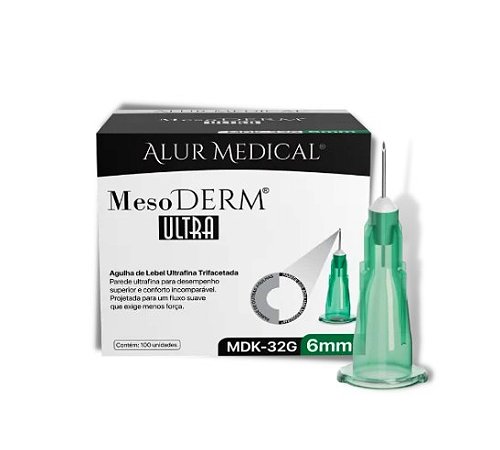 Agulha De Lebel Ultra Fina Trifacetada MesoDerm MDK Ultra 32g 6mm Caixa C/100 Unidades - Alur Medical