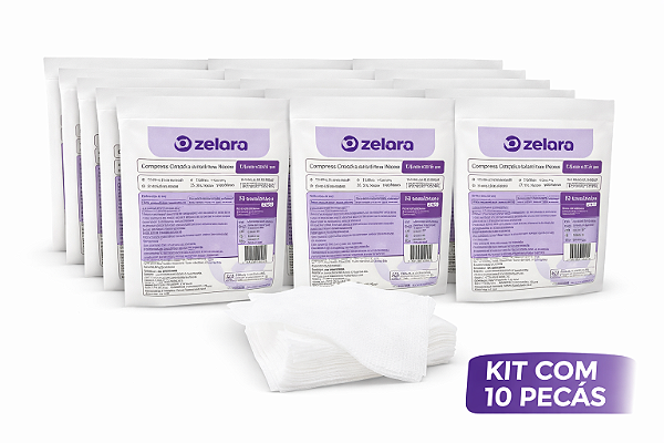 Kit C/10 Compressas Cirúrgica Estéril Non Woven 7.5cm x 7.5cm - Zelara