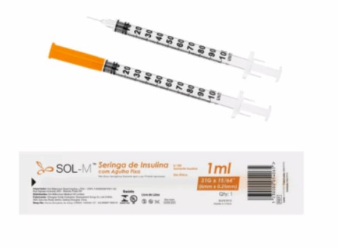 Kit C/20 Seringas de Insulina 1ml Agulha Fixa 6mm x 0,25mm (31g) - Sol-Millennium
