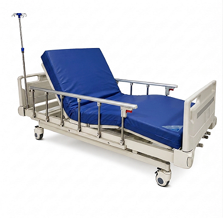Kit Cama + Colchão D-33 Hospitalar Até 210kg 3 Manivelas Com Elevação De Altura - Supermedy