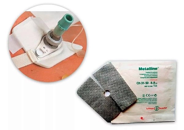 Curativo Metalline Espuma Absorvente P/ Traqueostomia 8cm x 9cm Unidade - Lohmann & Rauscher
