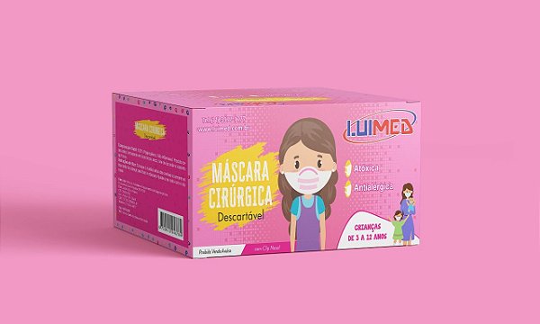 Máscara Cirúrgica Tripla Infantil Rosa C/ Elástico CX C/50 UN - Luimed