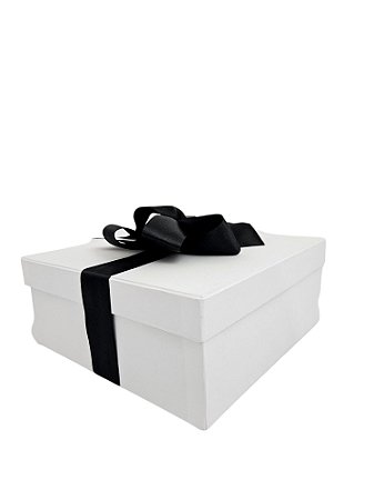 Caixa de Presente 25x25x10 Cartonada Branca Laco Preto
