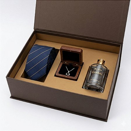 Caixa de Padrinhos 25x15x8 Personalizada Logomarca Berço Gravata + Porta Joia + Perfume