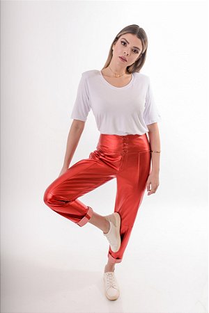Calça Couro Metalizada