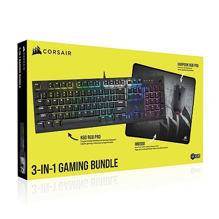 Kit 3 em 1 Corsair Teclado K60 Pro RGB ABNT2 + Mouse Harpoon Pro