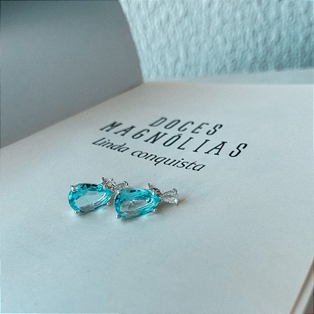 Brinco de Prata Gota Dupla Azul Clara
