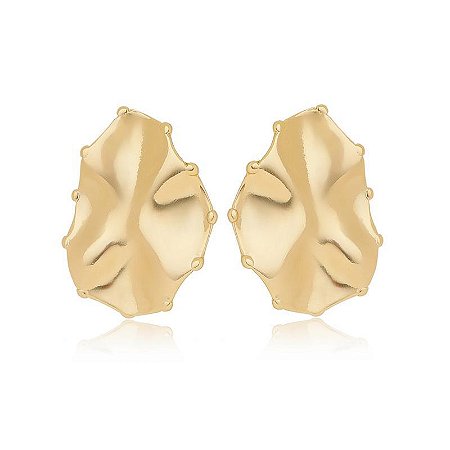 Brinco Fixo Oval Orgânico Mini Esferinhas Banhado a Ouro 18k