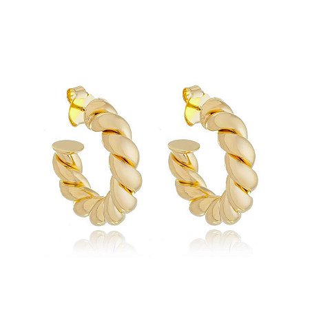 Argola Tubo Torcida banhada a Ouro 18k