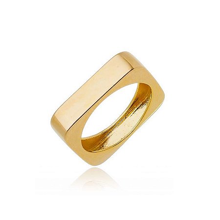 Anel Quadrado Liso Banhado a Ouro 18k