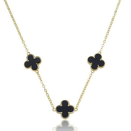 Gargantilha Trevo Preto inspiração Virginia Banhado a Ouro 18k