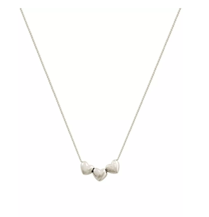 Colar Três Corações Banhado  a Ouro Branco