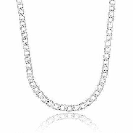 Colar Grumet Longo Banhado a Ouro Branco