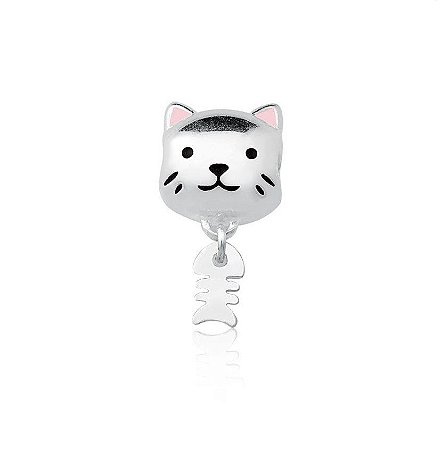 Berloque de prata Gato com peixinho