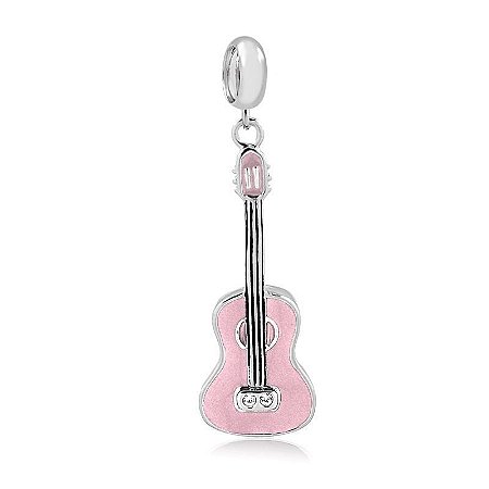 Berloque de Prata Violão Rosa