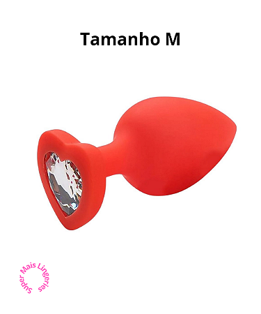 Plug De Silicone Coração Tamanho M Com Pedra de Cristal