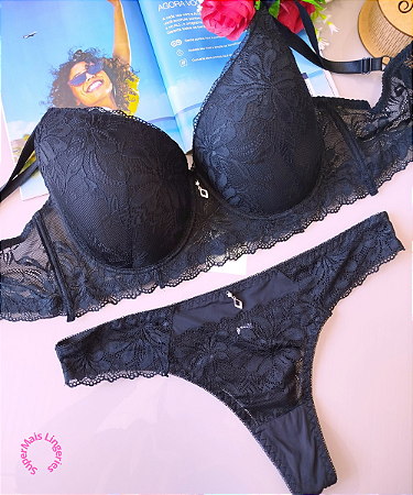 Conjunto de Lingerie Plus Size Tamanho 50 Preto