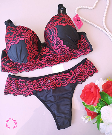 Conjunto de Lingerie Com Bojo Detalhes em Renda Tamanho GG