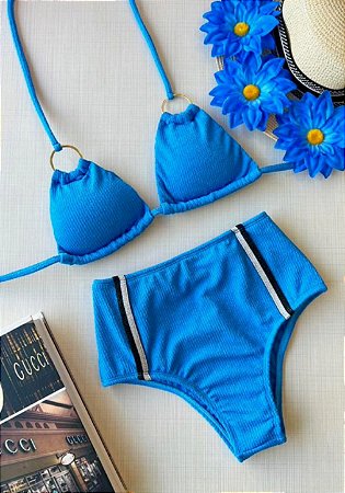 Biquíni Hot Pant Tropical Texturizado Tamanho GG Azul Marinho