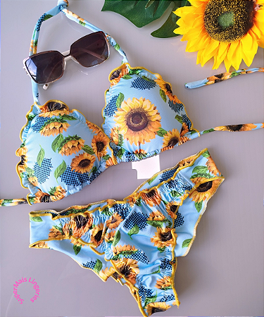 Biquíni Ripple Estampado Girassol Calcinha Empina Bumbum