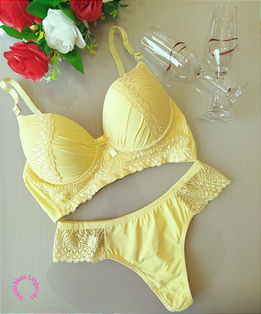 Conjunto de Lingerie Amarelo Refinado Tamanho G
