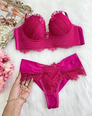 Conjunto Cristal Tule Coração Pink