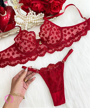 Conjunto Tule Bordado Love Sem Bojo