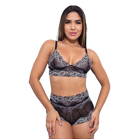 Conjunto Rendado sem Bojo e com Calcinha Lacradora Hot Love