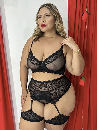 Conjunto Lingerie Gabi Plus Size com Cinta Liga