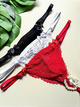 Calcinha Tailandesa com Regulagem e Detalhe em Pérolas