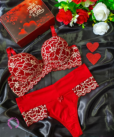 Conjunto Lingerie Vermelha Dia dos Namorados REF 4029