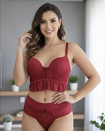 Conjunto Renda Trançado com Fio Duplo Lateral Alta REF 19125