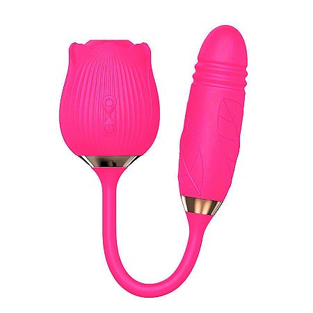 Estimulador/Vibrador Rosa Duplo com 10 Modos de Vibração, Pulsação e Vai e Vem Vip Mix