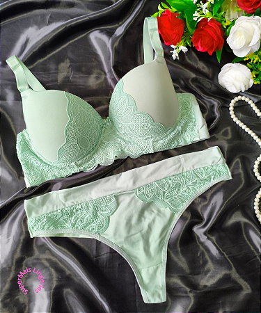 Conjunto de Lingerie Verde Água Tamanho GG