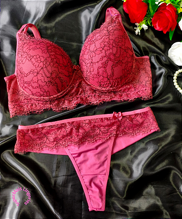 Conjunto de Lingerie Rosa Sandia Tamanho GG