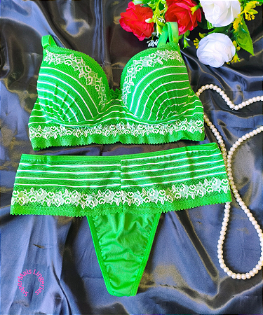 Conjunto de Lingerie Verde com Renda Tamanho M